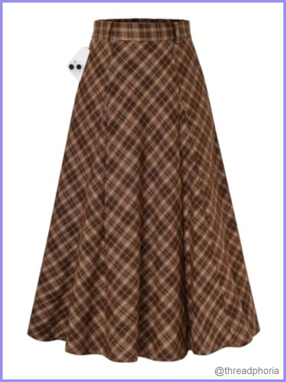 Women Plaid Midi Skirt High Waist A-Line with Pockets Fall Winter